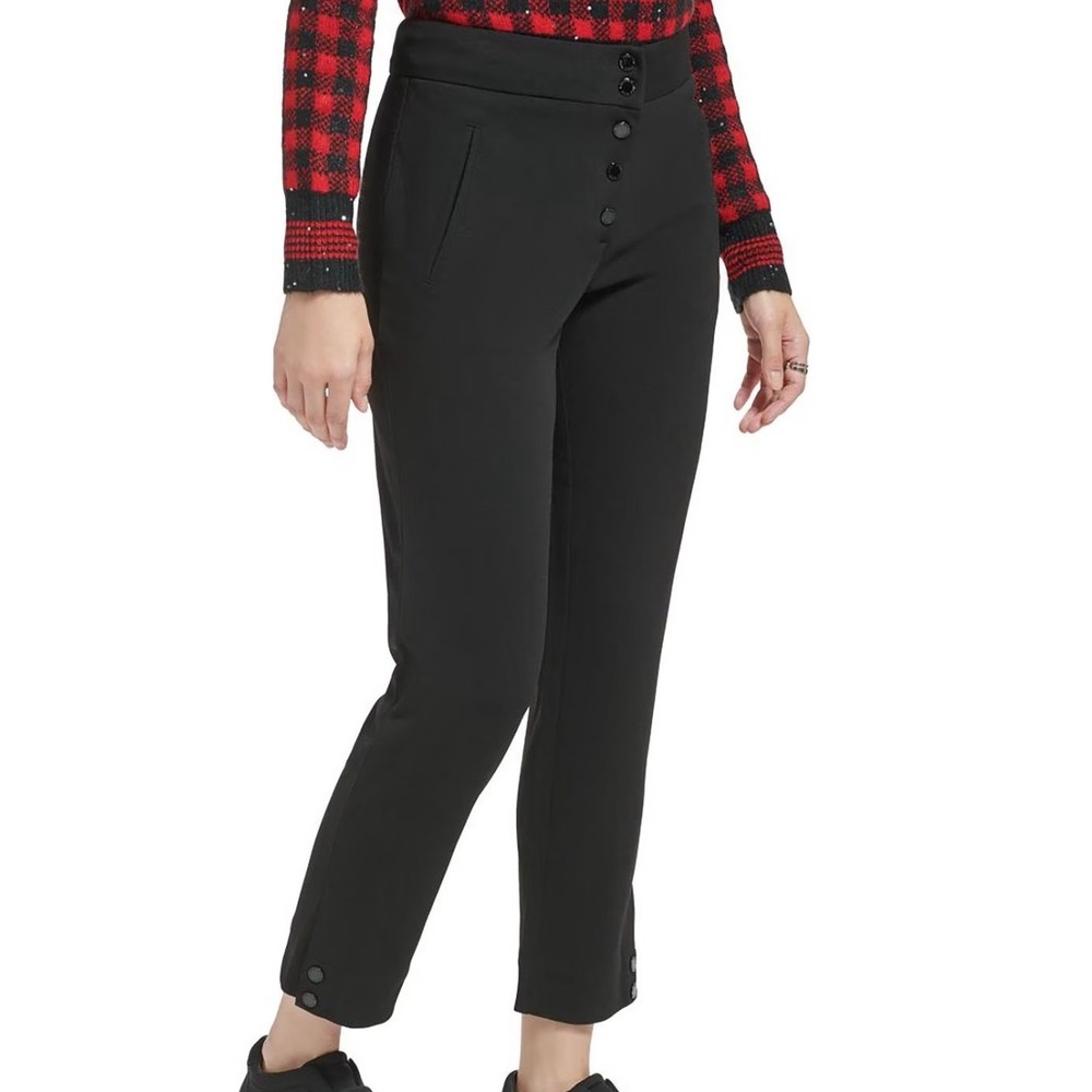Karl Lagerfeld Paris Womens Black High Rise Button Fly Ankle Pants Size 14